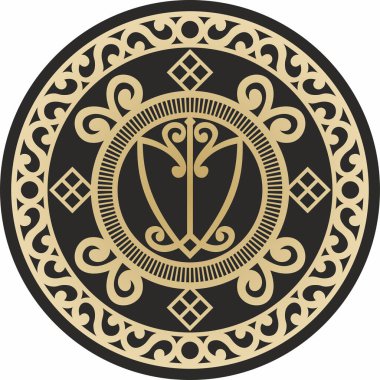 Vektör altın Yakut ulusal süs, servet muskası. Etnik çember, tundranın kuzey insanları, taiga, Sibirya.