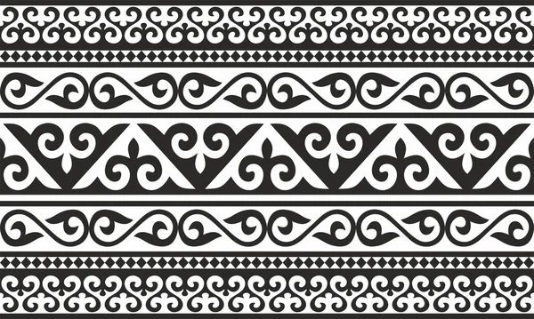 Vektör monokrom dikişsiz Kazak ulusal süsü, yurt dekorasyonu. Sonsuz kara sınır, Büyük Steppe 'in göçebe halklarının çerçevesi. Kum püskürtme, lazer ve entrikacı kesme için.