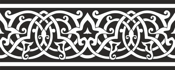 ベクトルモノクロシームレスアラビア装飾 黒の無限のアラベスク国境 サンドブラスト レーザー プロッタ切断用 — ストックベクタ