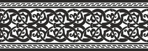 Векторний Монохромний Безшовний Арабський Орнамент Чорна Нескінченна Арабеска Кордон Піскоструминної — стоковий вектор