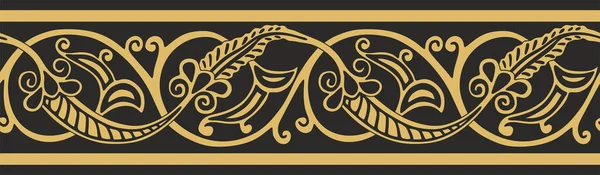 Vector Dorado Sin Costuras Ornamento Nacional Oriental Frontera Floral Étnica — Vector de stock