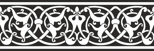 Vector Monochroom Naadloze Oosterse Nationale Ornament Eindeloze Etnische Bloemengrens Arabische — Stockvector