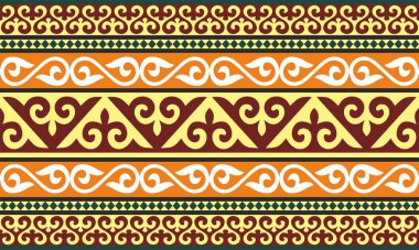 Vektörsüz renksiz Kazak ulusal süsü, sınır, çerçeve. Büyük bozkırın, kırgızın, Moğolun, Buryat 'ın, Kalmyk' in göçebe halkları..