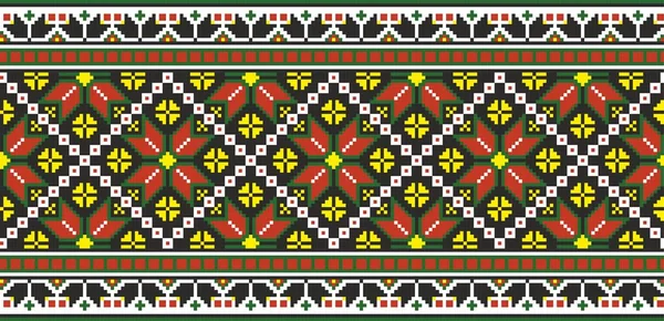 ベクトル色のシームレスなウクライナの国家の装飾 無限の民族の花の国境 スラブの人々のフレーム 赤いクロスステッチ — ストックベクタ
