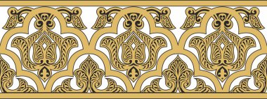 Vektör altın pürüzsüz doğu ulusal süsü. Sonsuz etnik çiçekli sınır, Arap insanları çerçeveli. Farsça resim.