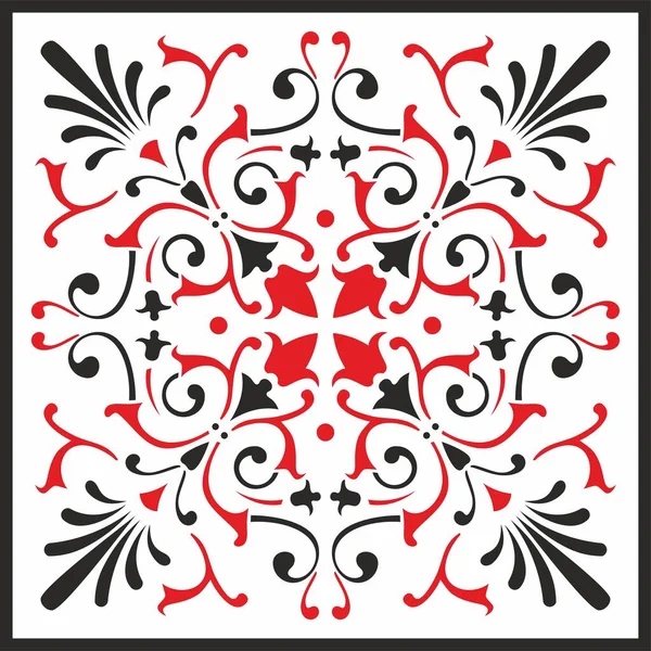 Vecteur Carré Rouge Ornement Classique Carré Avec Motif Noir Décoration — Image vectorielle