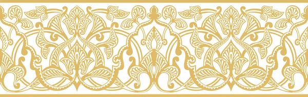 Vector Ouro Ornamento Árabe Sem Costura Laranja Infinita Arabesco Fronteira —  Vetores de Stock