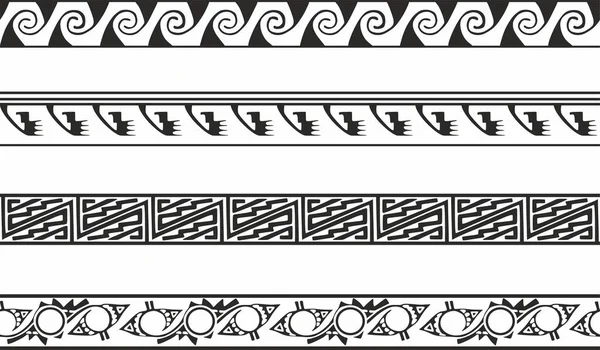 Vector Monochrome Set Seamless Borders Native American Frames Endless Pattern — Stock Vector