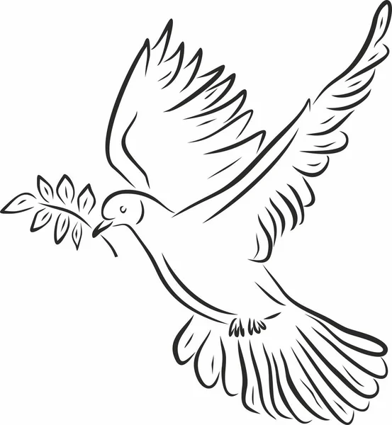 Vector Monochrome Flying Dove Olive Branch Its Beak Bird Hope — Vettoriale Stock