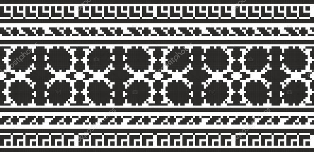 Vector monochrome seamless Ukrainian border, frame. Endless ornament of Slavic peoples, Russian, Belarusian, Bulgarian, Serb, Pole.