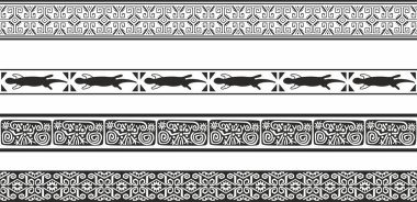 Vector monochrome set of seamless borders, native american frames. The endless pattern of the peoples of Central and South America, the Aztecs, the Maya, the Incas. clipart