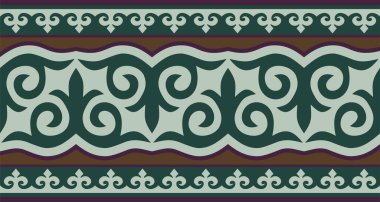 Vektörsüz renksiz Kazak ulusal süsü, sınır, çerçeve. Büyük bozkırın, kırgızın, Moğolun, Buryat 'ın, Kalmyk' in göçebe halkları..