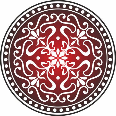 Vektör klasik renkli yuvarlak süs. Daire şeklinde kırmızı desen. Yunanistan ve Antik Roma 'nın çizimleri. Çiçek çizimi.