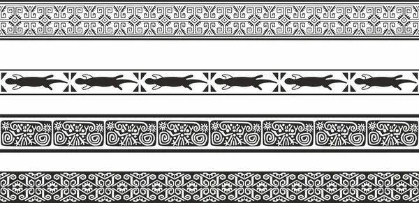 Conjunto Vectorial Monocromo Bordes Sin Costura Marcos Nativos Americanos Patrón — Vector de stock