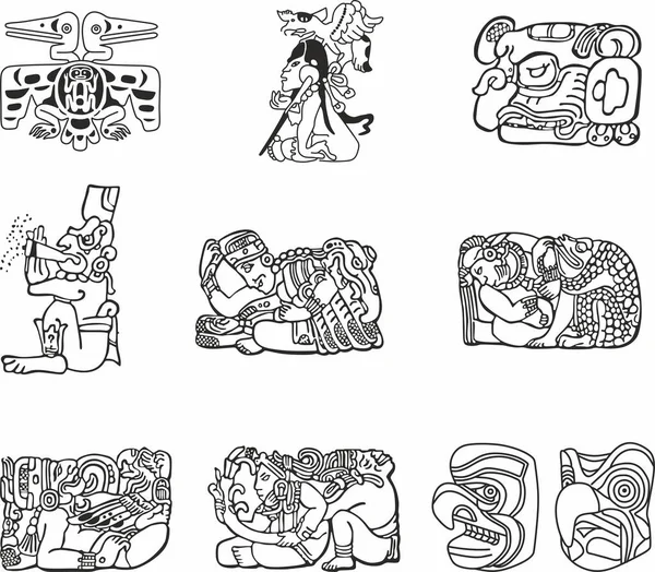 세트의 아메리카 원주민 상징들 아즈텍 아메리카 원주민 부족의 조각상 — 스톡 벡터