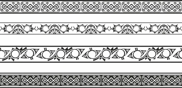 Conjunto Vetorial Ornamentos Indianos Geométricos Monocromáticos Sem Costura Fronteiras Molduras — Vetor de Stock