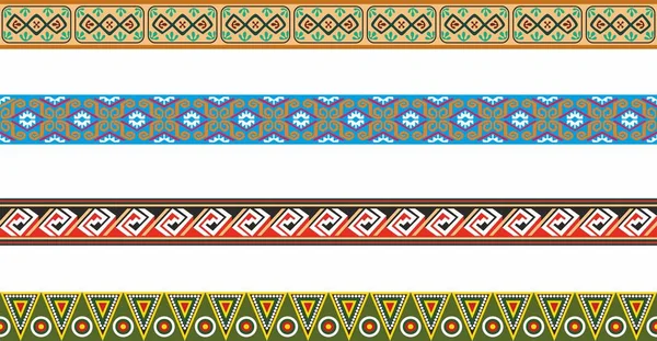 Vector Set Seamless Colored Border Ornaments Native American Tribal Framework — 스톡 벡터