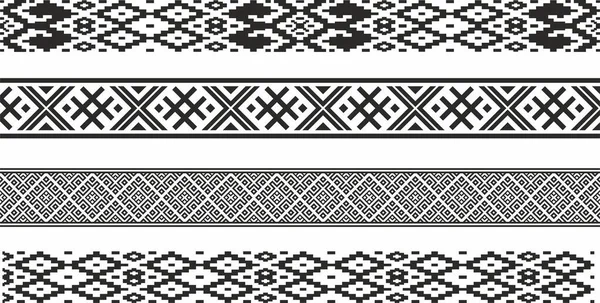 Vector Set Monochrome Seamless Belarusian National Ornament Ethnic Endless Black — Vector de stock