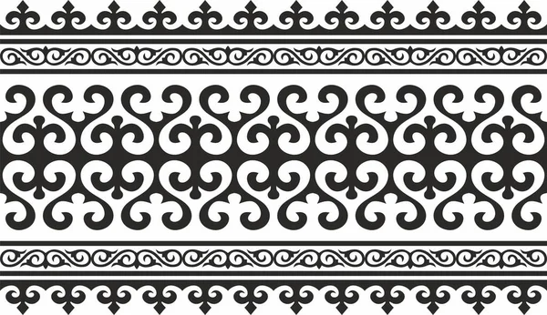 Vektör monokrom dikişsiz Kazak ulusal süsü. Büyük bozkırın göçebe halklarının etnik düzeni, Türkler. Sınır, çerçeve Moğollar, Kırgız, Buryatlar, Kalmikler.