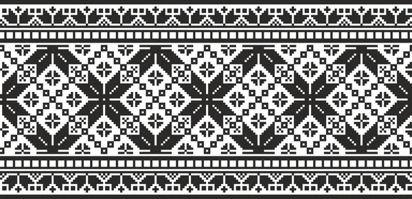 Vector Monochrome Seamless Ukrainian National Ornament Embroidery Endless Ethnic Floral — Stock Vector