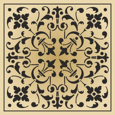 Vektör karesi klasik siyah ve altın Avrupa süsü. Eski Yunan ve Roma İmparatorluğu 'nun dikdörtgen kiremitleri.