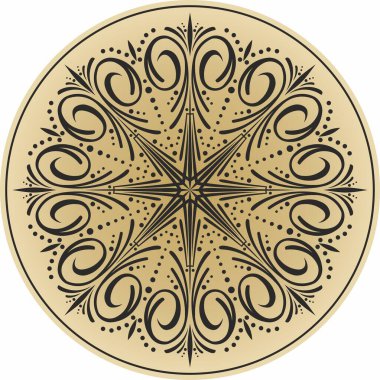 Vector round altın klasik süs. Siyah desenli bir daire. Tavan dekorasyonu, antik Roma, Yunanistan.