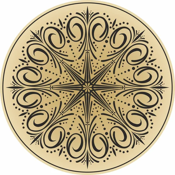 Vettore Rotondo Oro Classico Ornamento Cerchio Con Motivo Nero Decorazione — Vettoriale Stock