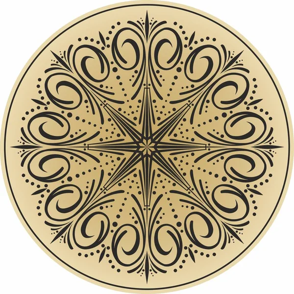 Vector round altın klasik süs. Siyah desenli bir daire. Tavan dekorasyonu, antik Roma, Yunanistan.