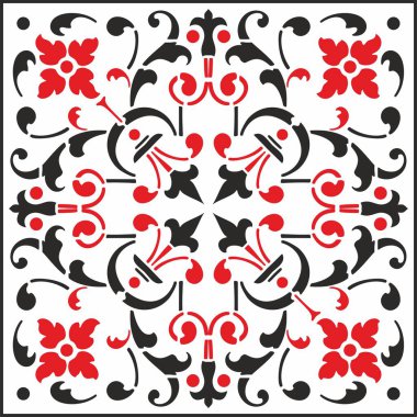 Vektör kare kırmızı klasik süs. Siyah desenli bir kare. Tavan dekorasyonu, antik Roma, Yunanistan.