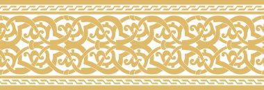 Vektör altın pürüzsüz doğu ulusal süsü. Sonsuz etnik çiçekli sınır, Arap insanları çerçeveli. Farsça resim.