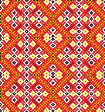 Vektör renksiz Ukrayna ulusal süsü, nakış. Slav halkının çerçevesi, sınırsız etnik çiçek sınırı. Kızıl haç dikişi.