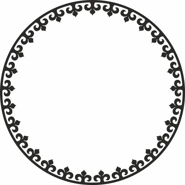 Cadre National Kazakh Vectoriel Monochrome Motifs Ronds Ornement Asiatique Cercle — Image vectorielle