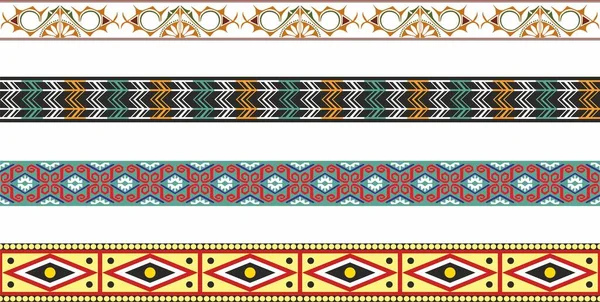 Conjunto Vetores Ornamentos Sem Costura Bordas Coloridas Quadro Tribal Nativo —  Vetores de Stock
