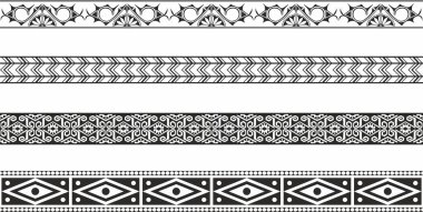 Kusursuz Hint ulusal Amerikan sınırlarının vektör monokrom kümesi. Amerika, Aztek, Maya, İnka, Peru, Brezilya, Meksika, Honduras, Guatemala halklarının sonu gelmeyen etnik süsleri..