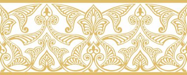 Kusursuz, altın oryantal süs. Sonsuz Arap desenli sınır, çerçeve. Farsça resim