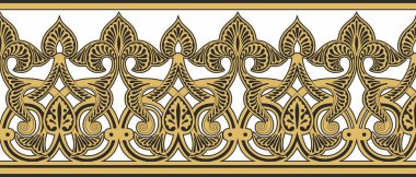 Kusursuz, altın oryantal süs. Sonsuz Arap desenli sınır, çerçeve. Farsça resim