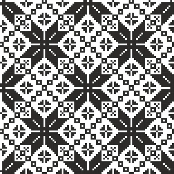 Vector Monochrome Seamless Ukrainian National Ornament Embroidery Endless Ethnic Floral — 스톡 벡터