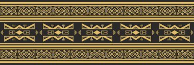 Amerikan yerlisi, altın sarısı, pürüzsüz bir model. Sonsuz Aztek, Maya, İnka süsü. Kenarlık ve çerçeve çizimi.