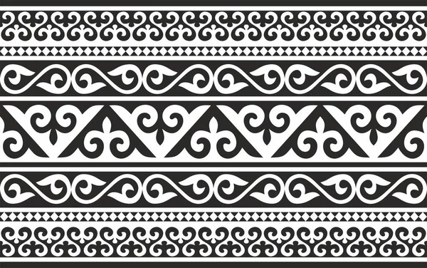 Vektör monokrom dikişsiz Kazak ulusal süsü. Büyük bozkırın göçebe halklarının etnik düzeni, Türkler. Sınır, çerçeve Moğollar, Kırgız, Buryatlar, Kalmikler.