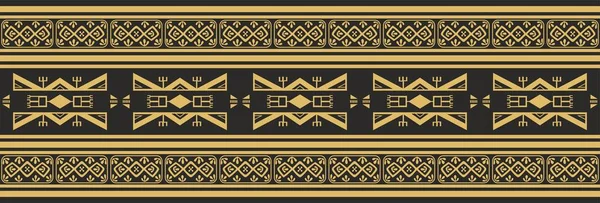 美洲本土的矢量黄金无缝图案 无尽的阿兹特克 印加装饰 边界和框架的绘图 — 图库矢量图片