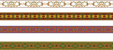 Kusursuz renksiz sınır süslerinden oluşan bir vektör seti. Yerli Amerikan kabilesi çerçevesi.
