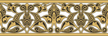 Vektör altın pürüzsüz doğu ulusal süsü. Sonsuz etnik çiçekli sınır, Arap insanları çerçeveli. Farsça resim.