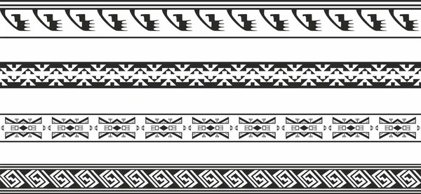 Vector Set Seamless Monochrome Geometric Indian Ornaments Borders Frames Patterns — Stock Vector