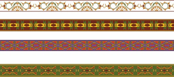 Vector Set Seamless Colored Border Ornaments Native American Tribal Framework — Vetor de Stock