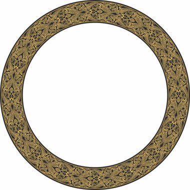 Vektör altın yuvarlak oryantal süs. İran, Irak, Türkiye ve Suriye 'nin Arapça modelli çemberi. İran çerçevesi, kenar