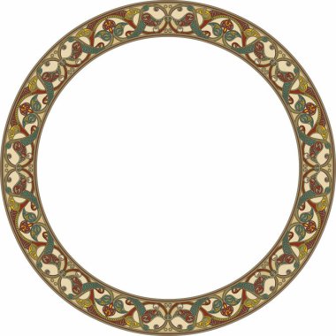 Vektör renkli, doğulu süsü. İran, Irak, Türkiye ve Suriye 'nin Arapça modelli çemberi. İran çerçevesi, kenar.