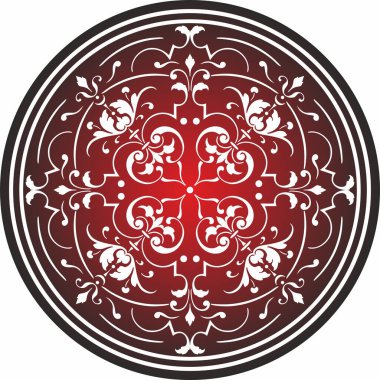 Vektör klasik renkli yuvarlak süs. Daire şeklinde kırmızı desen. Yunanistan ve Antik Roma 'nın çizimleri. Çiçek çizimi.