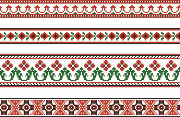 ベクトル色のシームレスなウクライナの国家の装飾 無限の民族の花の国境 スラブの人々のフレーム 赤いクロスステッチ — ストックベクタ