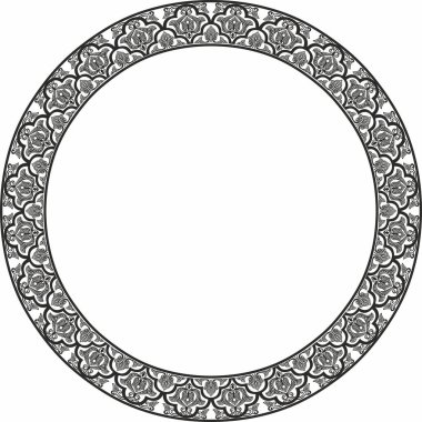 Vector monokrom doğulu süsü. İran, Irak, Türkiye ve Suriye 'nin Arapça modelli çemberi. İran çerçevesi, sınır. Kum püskürtme, lazer ve entrikacı kesme için