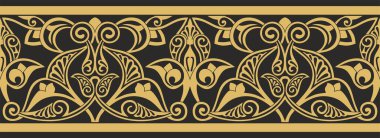 Vektör altın pürüzsüz doğu ulusal süsü. Sonsuz etnik çiçekli sınır, Arap insanları çerçeveli. Farsça resim.